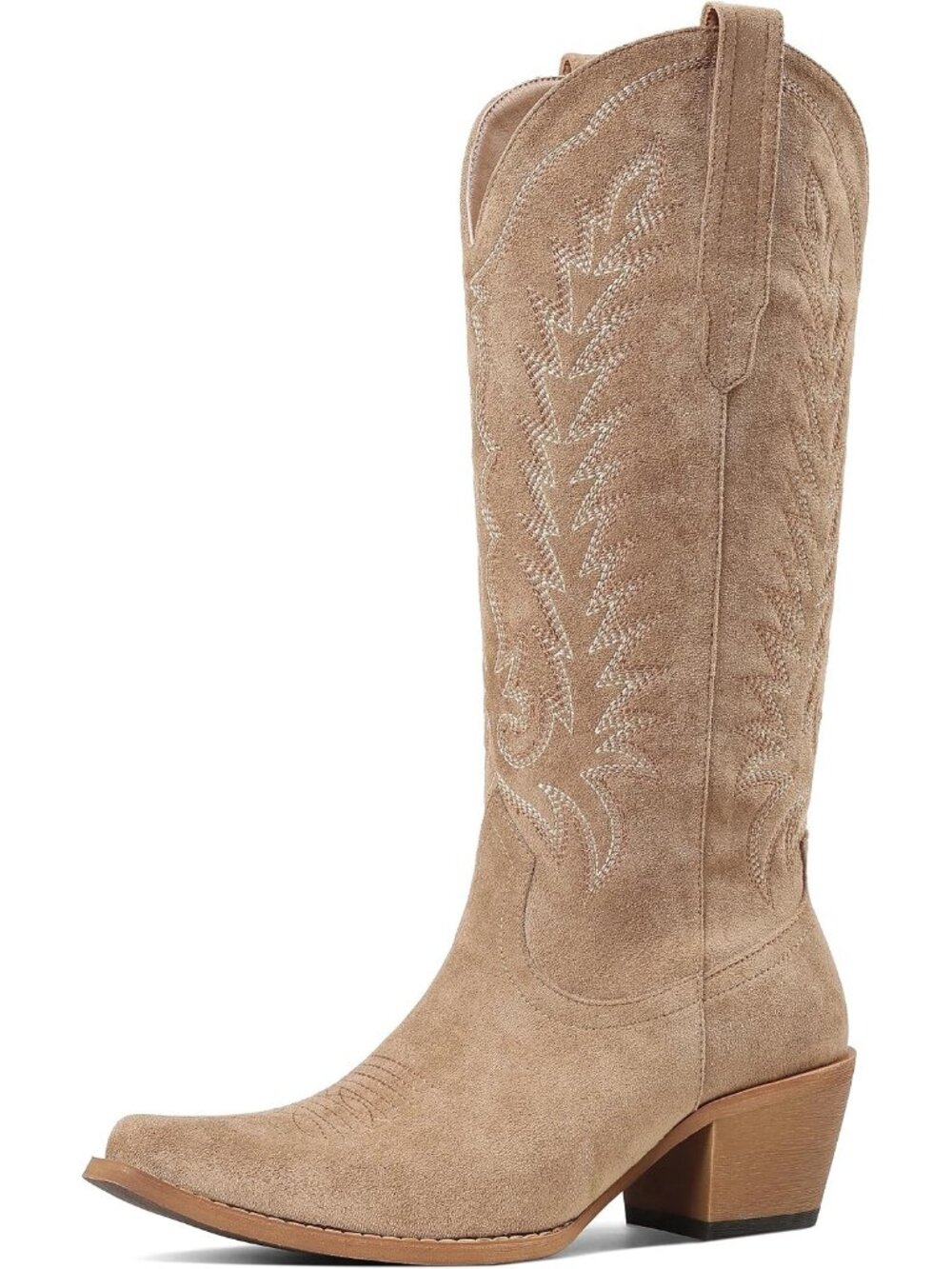 Women's Camel Western Cowgirl Boots Knee High Snip Toe Embroidered Boots Pull On